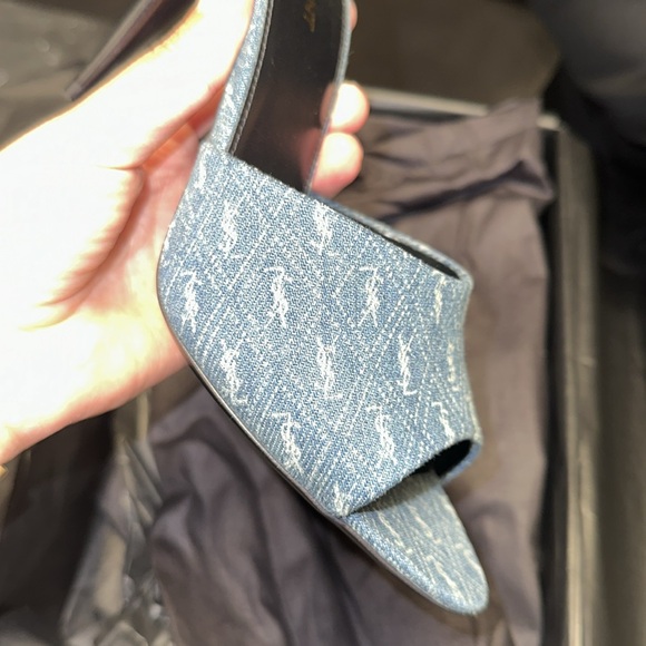 Ysl saint laurent mules 39.5!!!! denim logo all over NWB - Picture 5 of 6